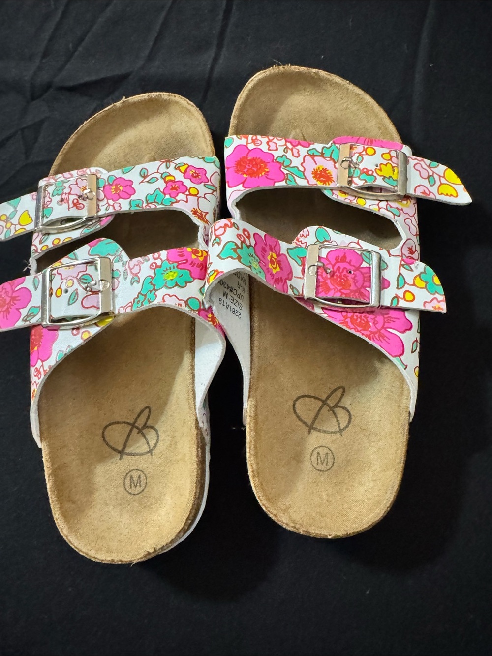 Bobbie Brooks Pink Floral Double-Buckle Slide Sandals